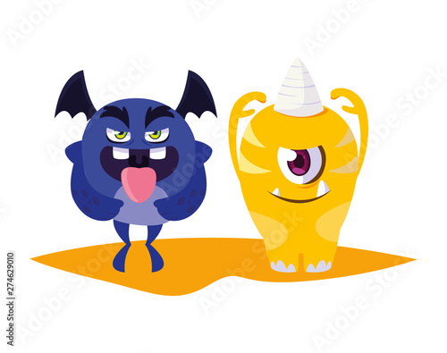 funny monsters couple comic characters colorful
