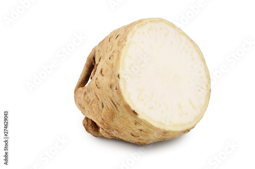 Fresh celery root half isolated on white background