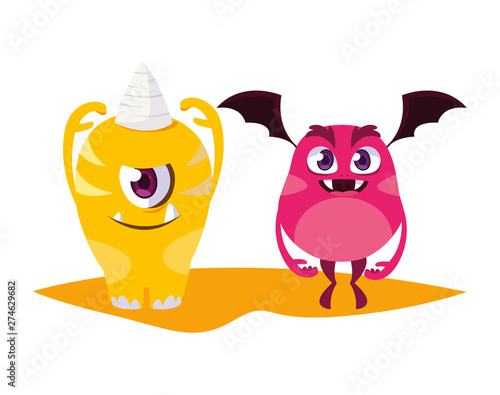 funny monsters couple comic characters colorful