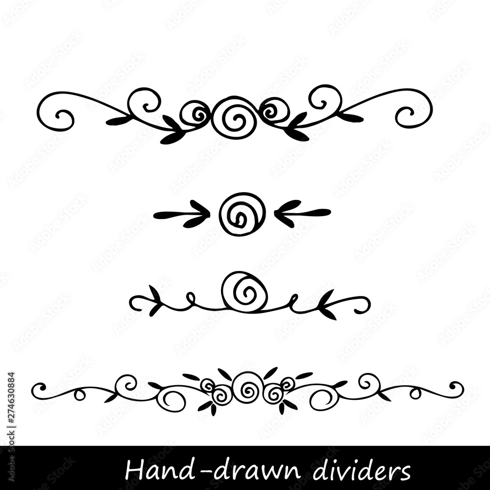 Hand drawn vector dividers. Lines, borders and laurels set. Doodle design elements. Hand drawn vector dividers. Lines, borders and laurels set. Doodle design elements.