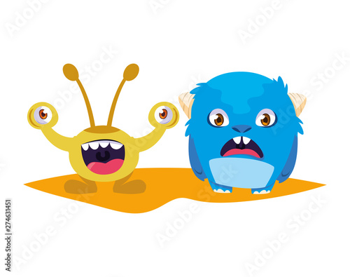 funny monsters couple comic characters colorful