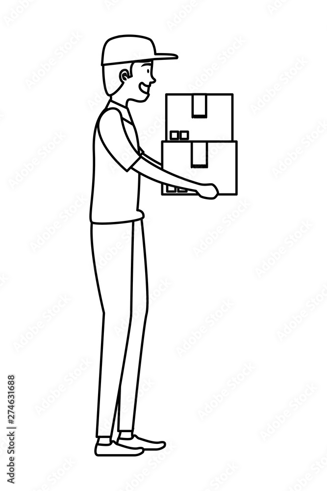 worker of delivery service lifting carton box worker of delivery service lifting carton box