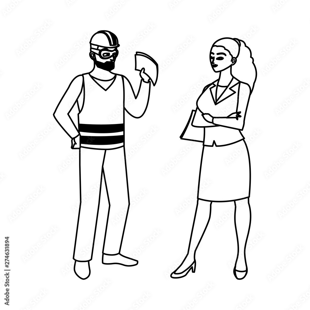 male builder constructor with woman engineer male builder constructor with woman engineer