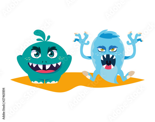 funny monsters couple comic characters colorful