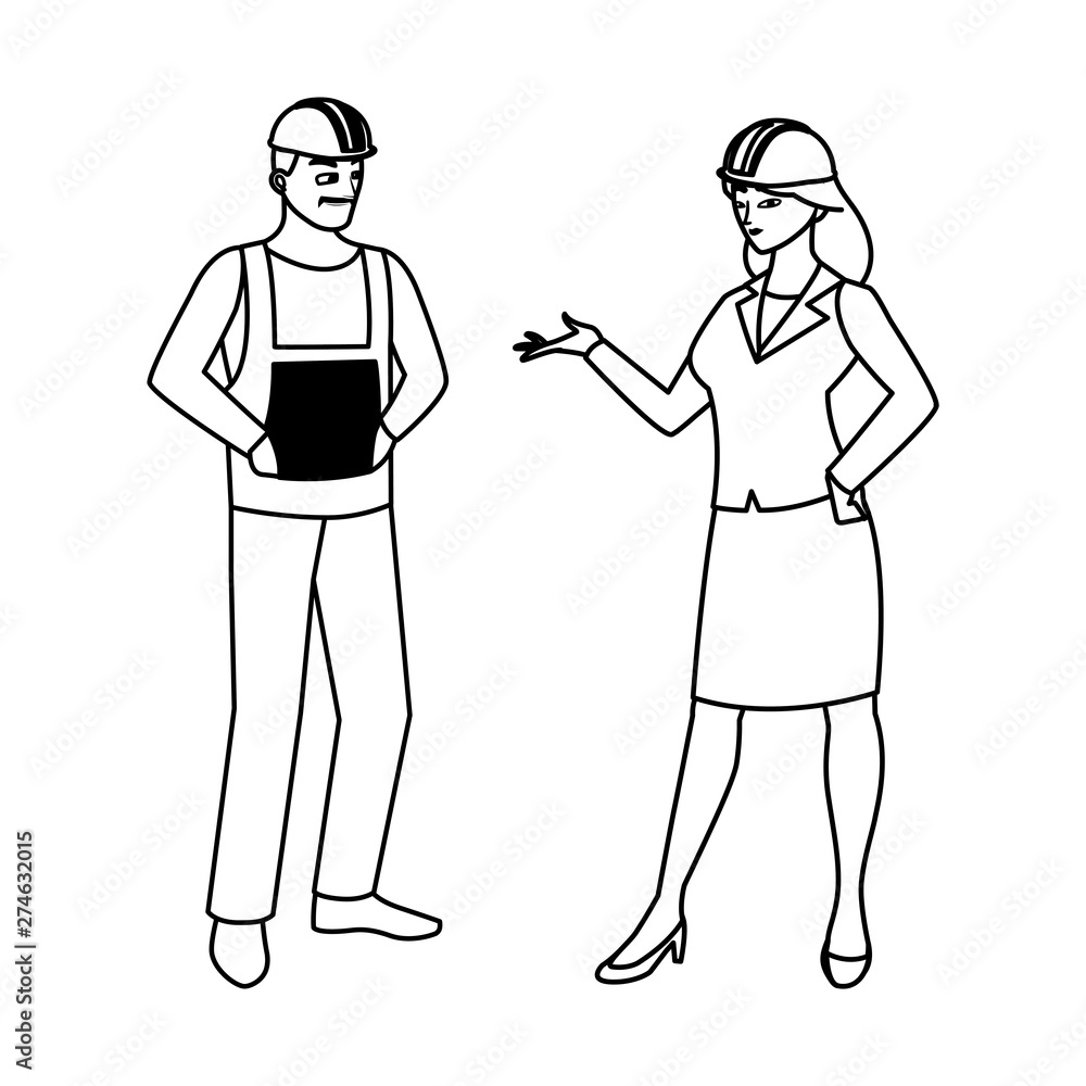 male builder constructor with woman engineer male builder constructor with woman engineer