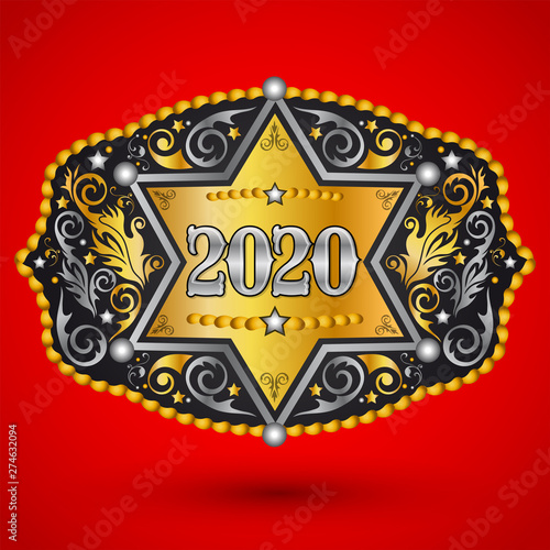 2020 Year Western Cowboy belt buckle with Sheriff Badge vector design