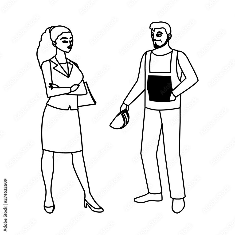 male builder constructor with woman engineer male builder constructor with woman engineer