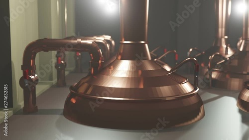 Whiskey distillery copper stills