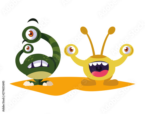 funny monsters couple comic characters colorful