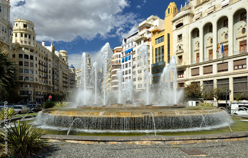 Fountain in the city of Valencia in sunny september day.