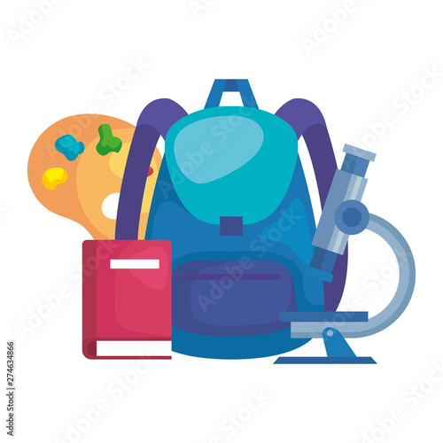 school bag with pallette and microscope