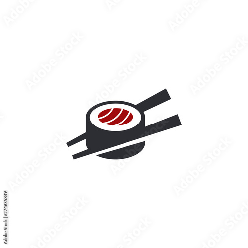 Sushi rolls with chopstick vector logo template. Japanese traditional cuisine / asian sushi 