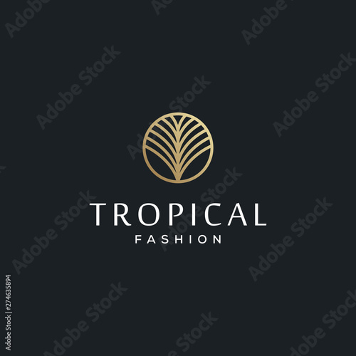 tropical palm leaves for fashion brand vector icon logo design