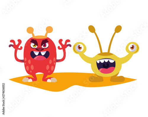 funny monsters couple comic characters colorful