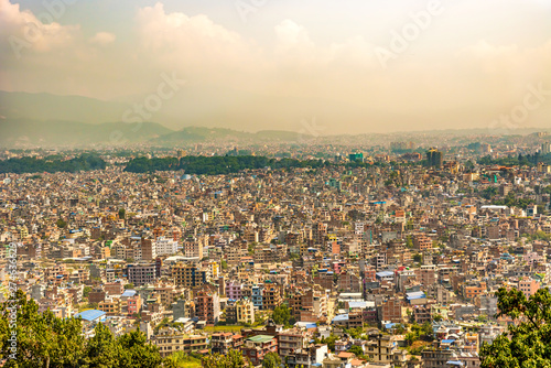 View at the city of Kathmandu from the hill were the Swayambhunath Stupa is located, Nepal.