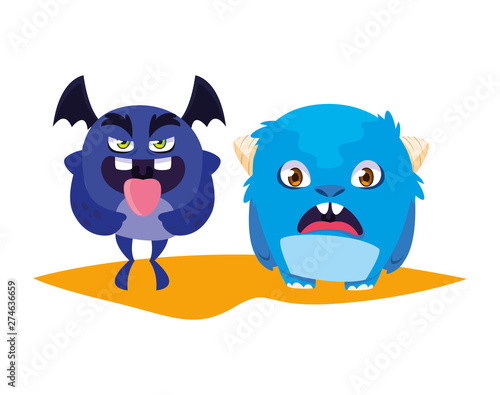 funny monsters couple comic characters colorful