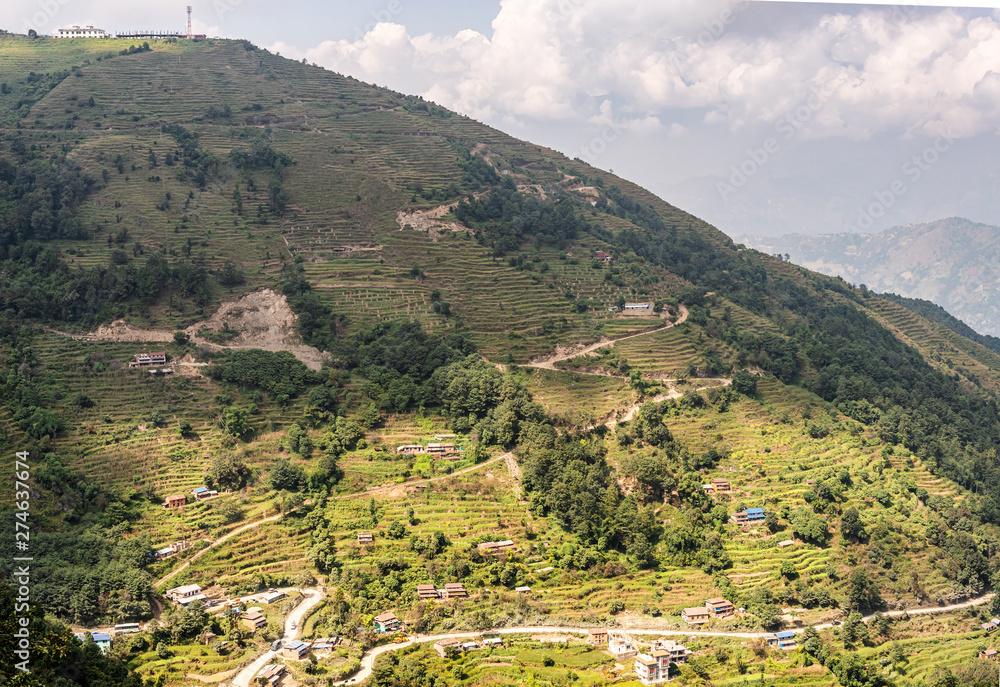 Agriculture fields, terraces, near Kakani in Nepal