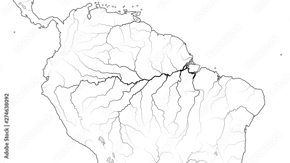Vettoriale Stock World Map of The AMAZON SELVA REGION in SOUTH AMERICA:  Amazon Selva, Orinoco Llanos, Brazil, Venezuela, Colombia, Peru. Geographic  chart of continent with affluent rivers and oceanic coastline. | Adobe