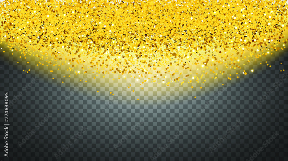 Circle of gold glitter with small particles.  abstract background with golden sparkles on transparent background.