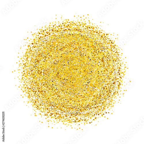 Circle of gold glitter with small particles. abstract background with golden sparkles on transparent background.