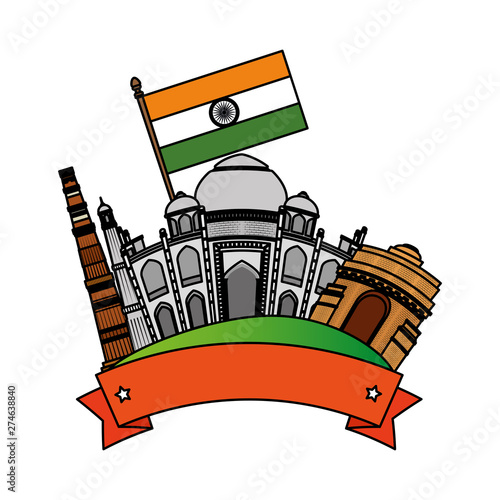 indian buildings monuments with flags