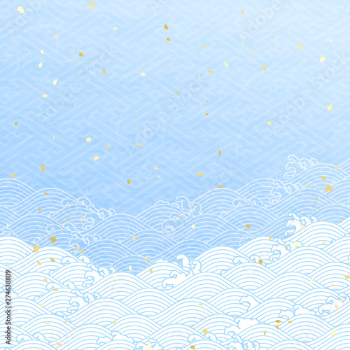 水色の波柄　和風の模様