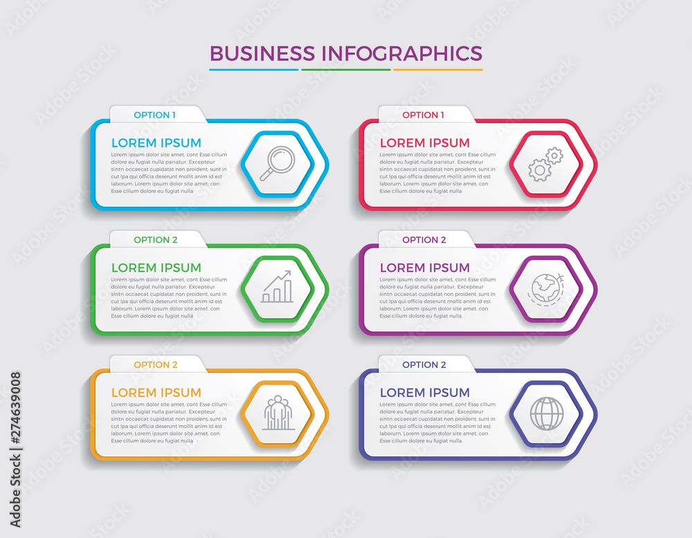 Infographic design vector and marketing icons can be used for workflow layout, diagram, annual report, web design.  Business concept with 6 options, steps or processes. - Vector 