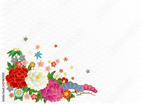 和風の花と青海波 背景素材 ベクターイラスト Stock Vector Adobe Stock 和風の花と青海波 背景素材 ベクターイラスト Stock Vector Adobe Stock