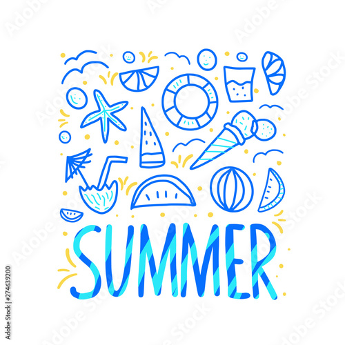 Φωτογραφία Summer poster. Vector color text with decor.