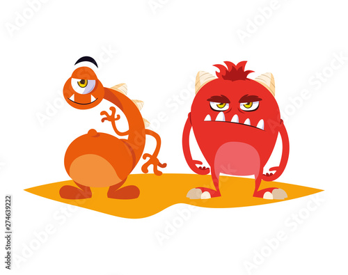 funny monsters couple comic characters colorful