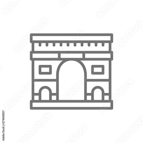 Triumphal Arch, landmark of Paris, France line icon.