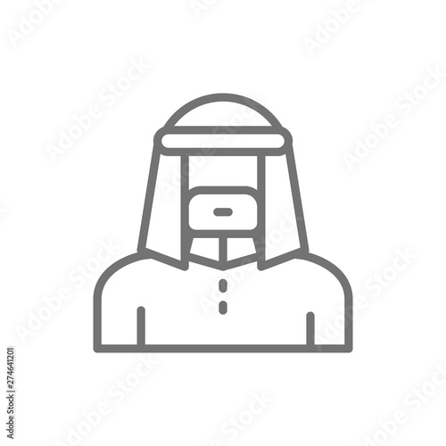 Arabian man in traditional national dress, bedouin line icon.