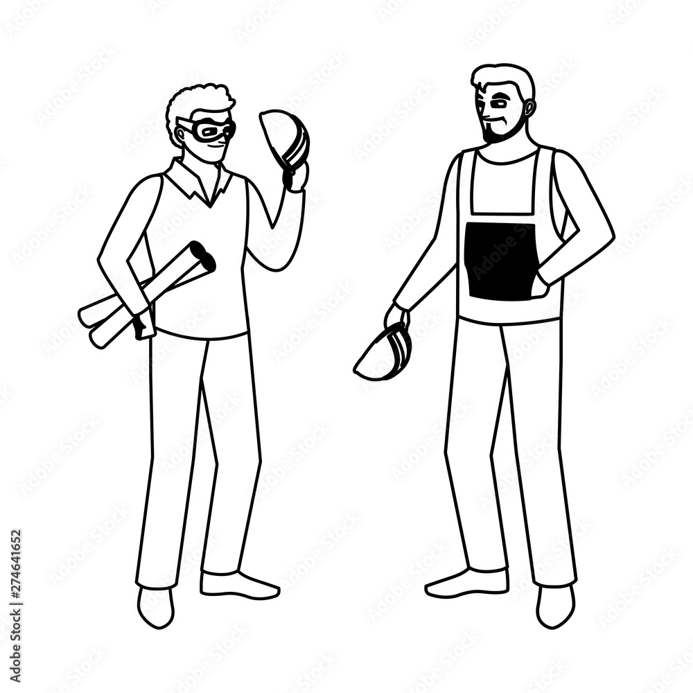 male builder constructor with architect boss male builder constructor with architect boss