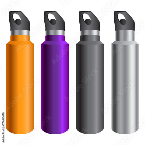 Metal water bottle set vector illustration icon graphic