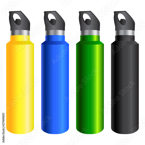 Metal water bottle set vector illustration icon graphic