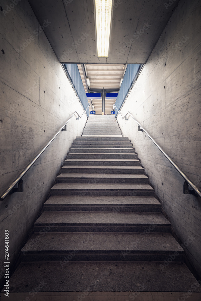 Stairway for Exit and Entrance to Subway Station, Modern Architecture Perspective of Structure Staircase, Access Way of Underground Transit.,Railway Transport Station or Public Transportation.