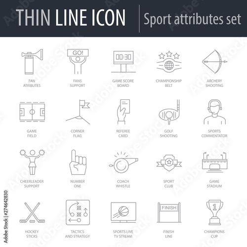 Icons Set of Sport Attributes. Symbol of Intelligent Thin Line Image Pack. Stroke Pictogram Graphic for Web Design. Quality Outline Vector Symbol Concept Collection. Premium Mono Linear