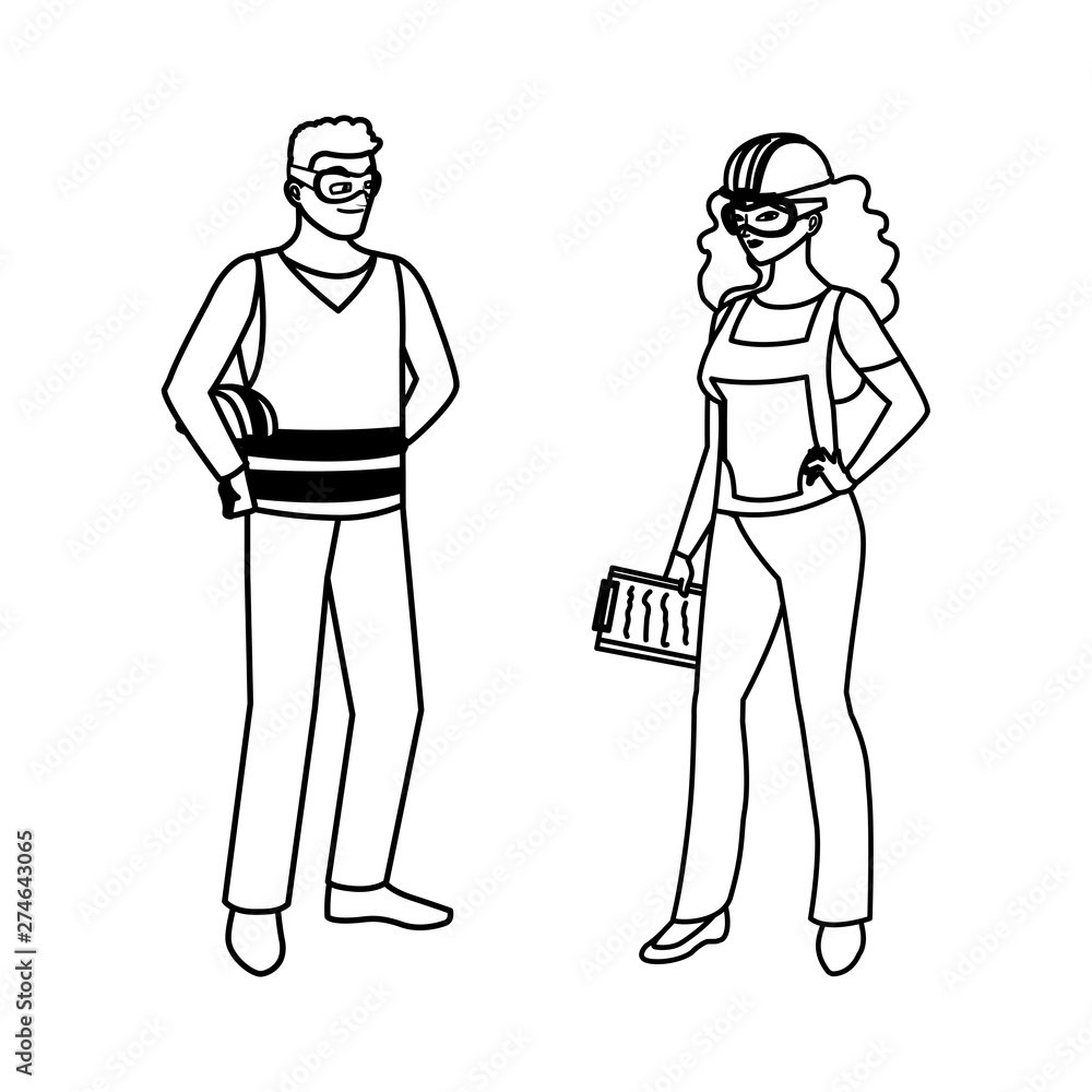 couple of builders constructors workers characters couple of builders constructors workers characters