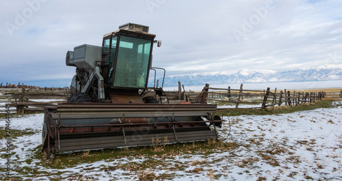Rustic Combine with Mountains in Background