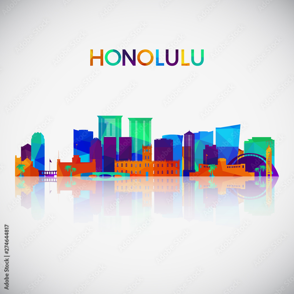 Honolulu skyline silhouette in colorful geometric style. Symbol for your design. Vector illustration.