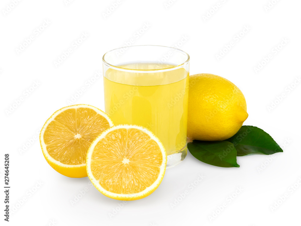 Closeup glass of lemon juice drink isolated on white background, food heathy concept Closeup glass of lemon juice drink isolated on white background, food heathy concept