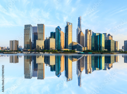 Shanghai skyline with modern urban skyscrapers at sunset,China