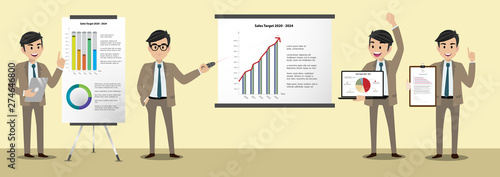 Cartoon character with businessman working and present to public area character vector design.
