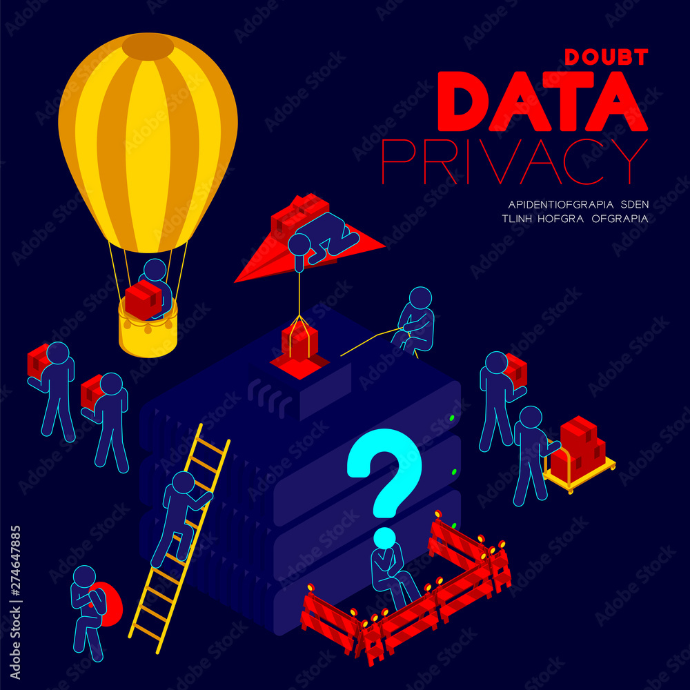 Data Privacy Problem Depiction Doubt data privacy problem concept, man pictogram question mark head ...
