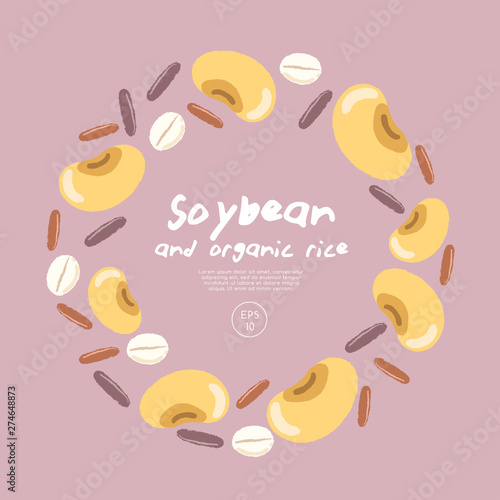 Soybean with cereal grains isolated on pastel background : Vector Illustration