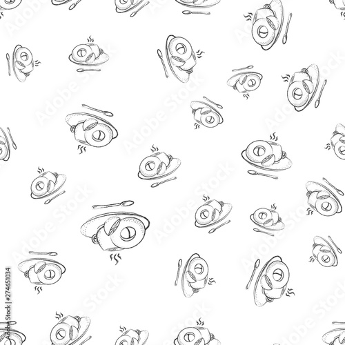 Hand drawn seamless pattern with breakfast
