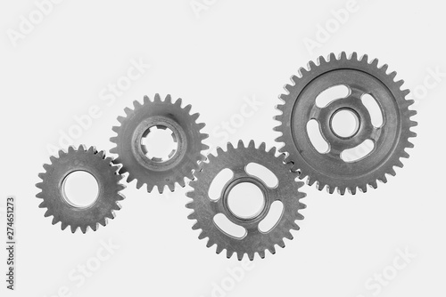 top view of 3 metal gear isolated on white