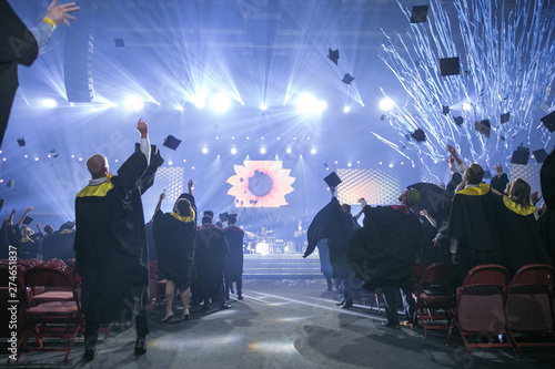 City Riga, Latvian republic. Graduation ceremony, young students  celebrate graduation in hall. 20.06.2019
