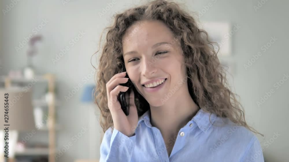 Curly Hair Woman Talking on Phone Curly Hair Woman Talking on Phone