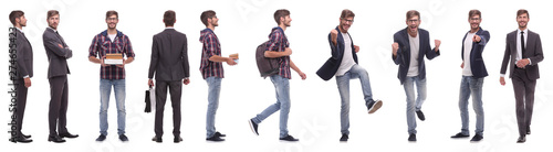 panoramic collage of self-motivated young man .isolated on white